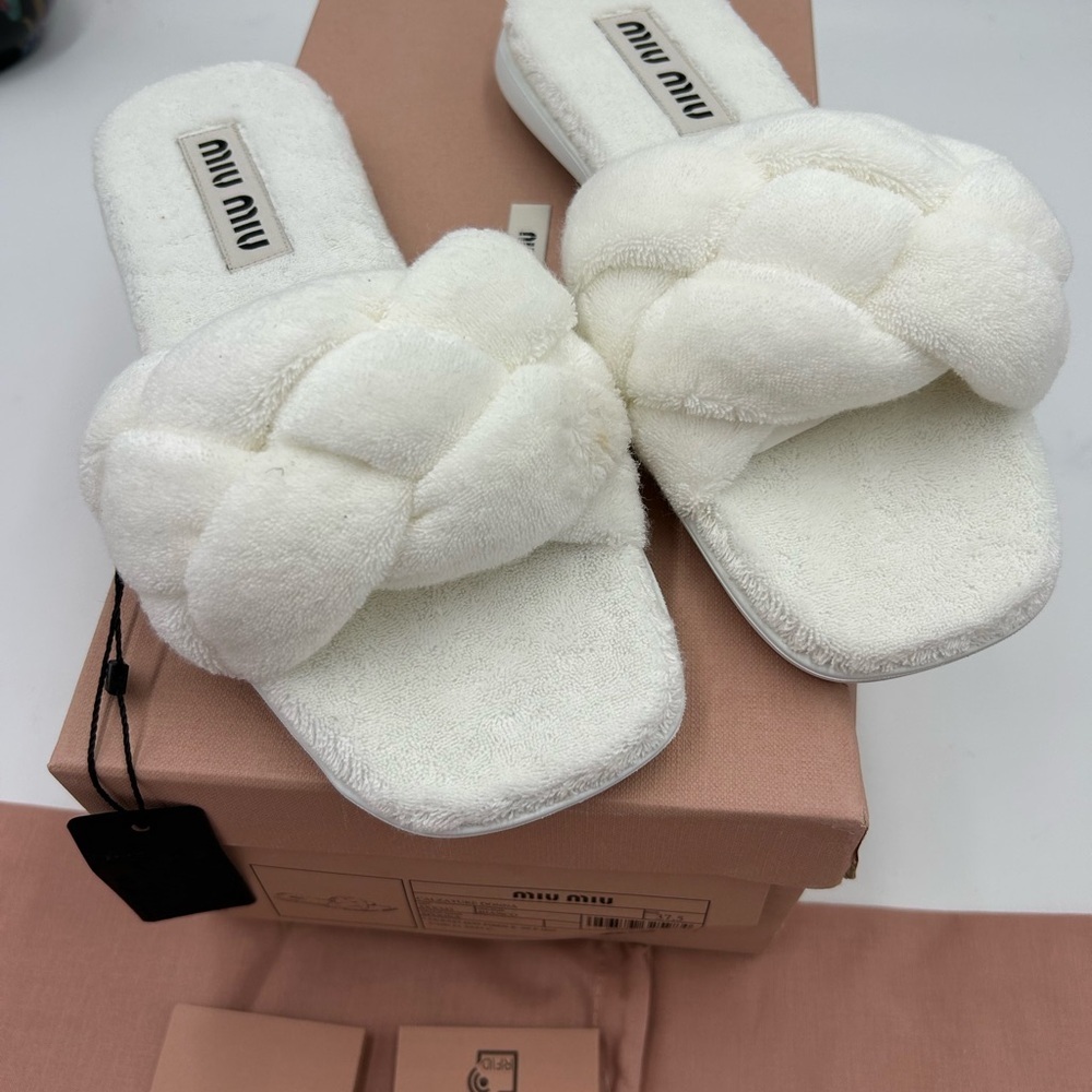 Women's Miu Miu Terry cloth slide sandals size 37.5 made in Italy - Picture 4 of 10